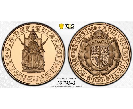 UNITED KINGDOM. Elizabeth II, 1952-. Gold 2 pounds (double sovereign), 1989. Royal Mint. Proof. Commemorating the 500 years a