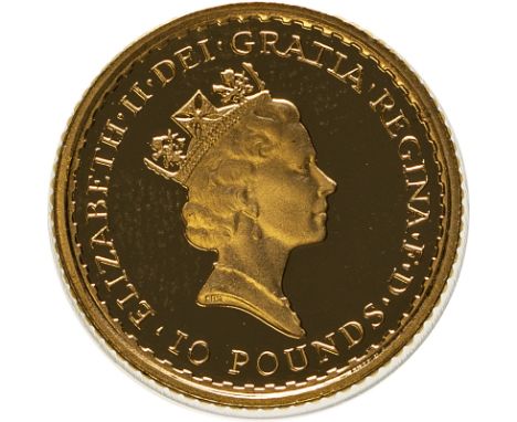 UNITED KINGDOM. Elizabeth II, 1952-. Gold 10 pounds, 1992. Royal Mint. Proof. Third, crowned bust of Queen Elizabeth II right