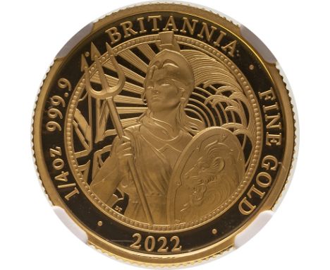 UNITED KINGDOM. Elizabeth II, 1952-. Gold 25 pounds, 2022. Royal Mint. Proof. Fifth crowned portrait of Elizabeth II right, J