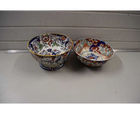 Iron stone pedestal bowl by Amerst together with a late 19th Century Japanese Imari bowl (2)