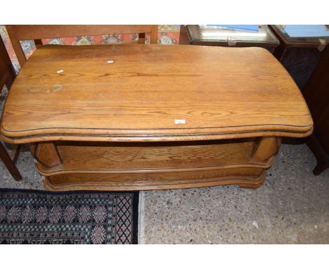 20th Century oak coffee table with end drawers and base shelf, 130cm wide