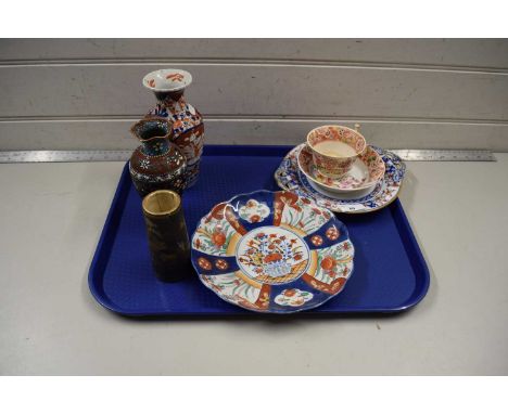 Mixed Lot: Small Cloisonne vase, an Imari vase and similar plate plus other assorted ceramics