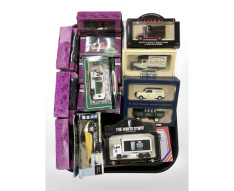 Assorted Gama, Lledo and other diecast delivery vans, cars, etc.