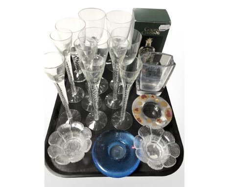 Assorted continental drinking glasses, tea light holders including Holmegaard and Iittala.