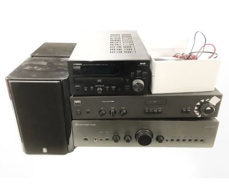 A Cambridge Audio 650A integrated amplifier, an NAD stereo amplifier 3020i, Yamaha CD receiver CRX-M170, pair of Yamaha speak