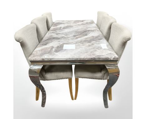 A Barker and Stonehouse contemporary marble effect dining room table, standing on polished galvanised legs, 181 cm x 90 cm x 