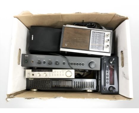 Assorted Hi-Fi systems including an NAD stereo pre-amplifier 114, an Akai stereo integrated amplifier UC-U3E, a Teac graphic 
