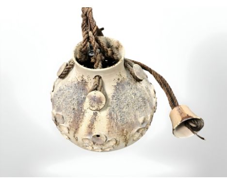 A 20th century Scandinavian earthenware conical light fitting, shade 36 cm diameter.