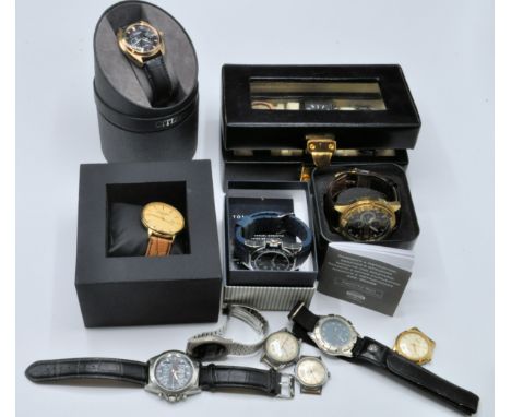 A large collection of vintage retro 20th century and later gentlemen's wristwatches to include Citizen Eco-Drive, Tommy f, Di