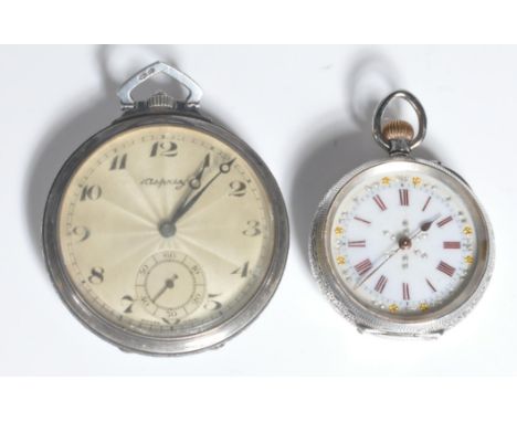 A silver 925 open faced pocket watch with the dial marked Asprey being crown wind together with a continental 935 silver fob 