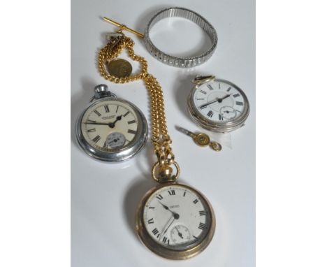 An early 20th century 800 silver pocket watch, Key wind with roman numeral chapter ring sub sub dial. Together with a Smiths 