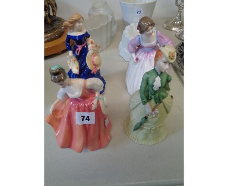 3 Royal Doulton figurines 'Fair Lady' HN2835, 'Moonlight Stroll' HN3954 and 'Ashley' HN3420 and a Royal Worcester Sunday Morn