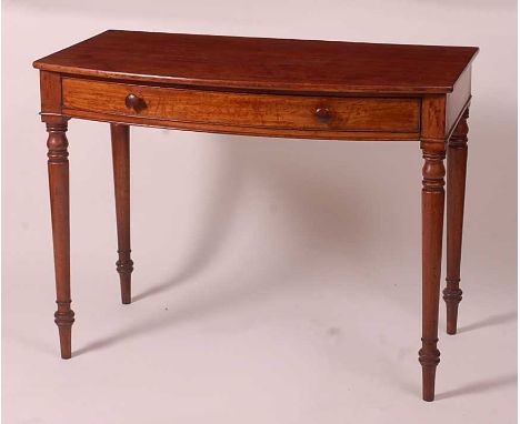 A circa 1825 plum-pudding mahogany bowfront side table by Wilkinson &amp; Sons of Ludgate Hill, London, stamped to the single