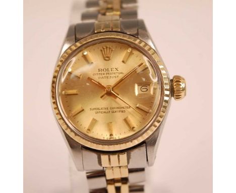 A lady's Rolex Oyster Perpetual Datejust superlative chronometer officially certified bi-metal wristwatch, having signed gild