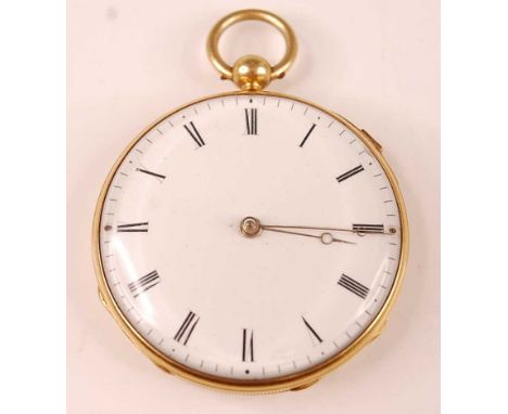 A Breguet 18ct gold cased gent's open faced repeating pocket watch, having an unsigned white enamel Roman dial, engine turned