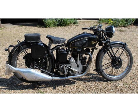 A 1937 Velocette KSS 350cc, registration No. HV 8924, a fine example which was restored a few years ago, magneto gives good s