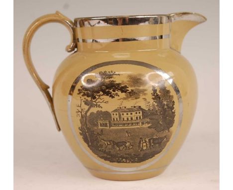 A Victorian  Staffordshire silver resist lustre ware jug, with bat print reserves, h.13cm 