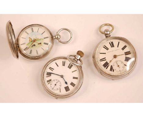 J. Jacobs of Sunderland - a late Victorian gent's silver cased open faced pocket watch, having a signed white enamel Roman di