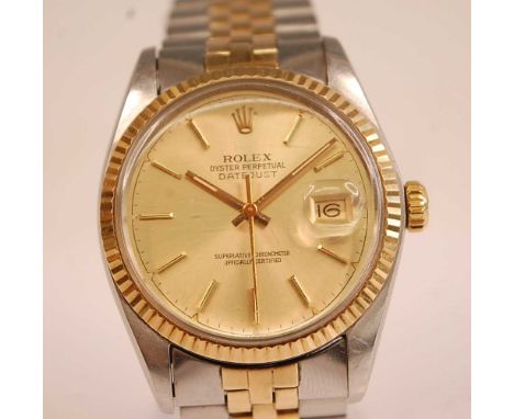 A gent's Rolex Oyster Perpetual Datejust superlative chronometer officially certified bi-metal wristwatch, having signed gild