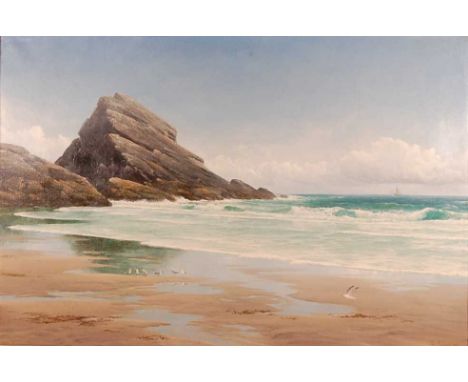 David James (1853-1904) - Ebb-tide on the Devon coast, oil on canvas, signed and dated '92 lower right and further annotated 