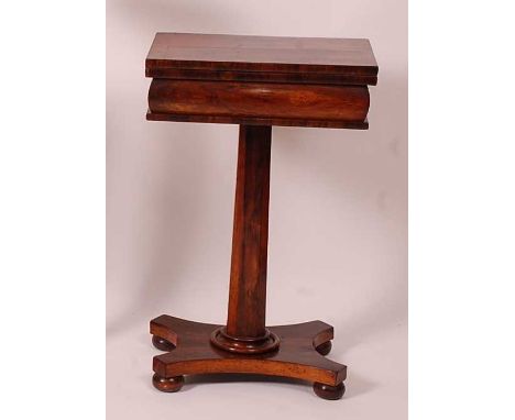 A William IV rosewood pedestal games table, the crossbanded fold-over top opening to reveal both chess and backgammon boards,