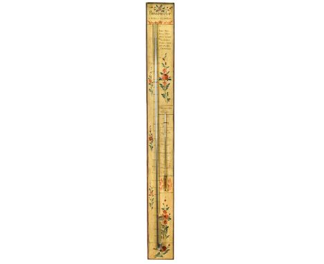 A French painted stick barometer, 19th century, 'par Gorini et Cie a Poitiers', floral painted decoration, rectangular shape 