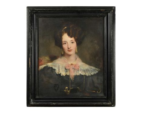 Attributed to Sir Martin Archer Shee, PRA (Irish, 1769-1850) Portrait of a lady in black dress with fichu bordered white coll