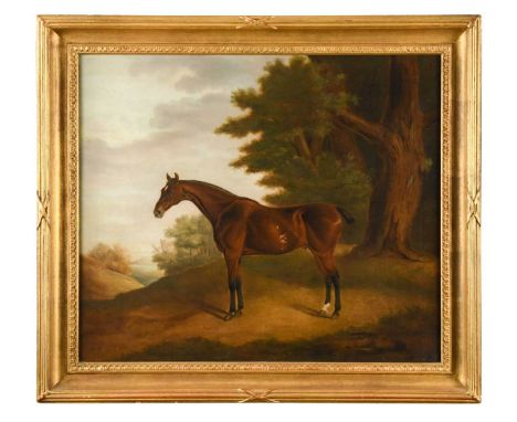 Follower of John Boultbee Portrait of the hunter Weasel in a wooded landscape, circa 1805inscribed with the horse's lineage a
