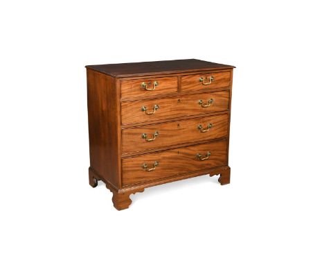 George III mahogany chest of drawers, the rectangular top above two short over three long graduating cockbeaded drawers with 