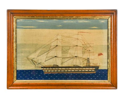 A woolwork picture of The Old Brunswick clipper, 19th century, worked in coloured wools by J. H. Miller, according to an old 