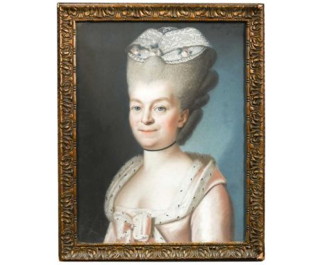 Joseph, chevalier de Saint-Michel (French, fl. 1756-1790) Portrait of a noblewoman, bust length, in pink edged with ermine si