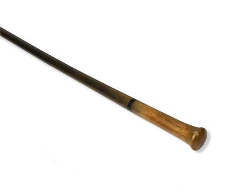 A rhinoceros horn walking stick, circa 1890, of tapered shape with black horn ferrule 91.5cm long, 300g grosstwo medium chips