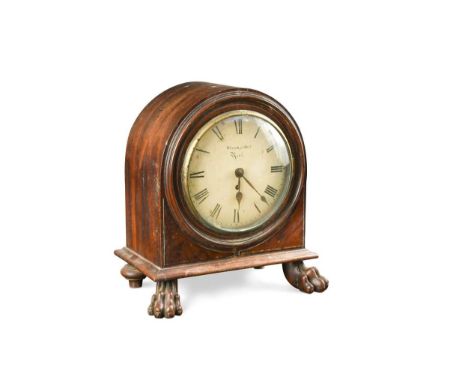 A mahogany dome top mantel timepiece, 19th century, the 8.5" painted dial marked ‘Watson and Bell, York’, with single fusée m