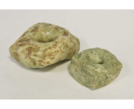 Two Chinese Han style jade ""zong"" 8 x 14.5 x 15cm, 6 x 9.5 x 9.75cmThe Chinese Buddhist statuary and associated collection 