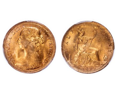 Victoria (1837-1901), Halfpenny, 1890, young draped bust left, legend surrounding, VICTORIA D G BRITT REG FD, toothed outer b