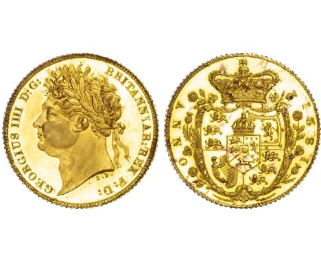 George IV (1820-1830), Proof Half-Sovereign, 1821, by Pistrucci, laureate head left, reverse crowned floral-garnished shield,