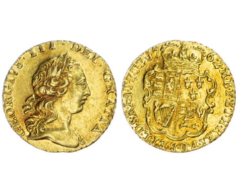 George III (1760-1820), Quarter-Guinea, 1762, laureate head right, reverse crowned garnished shield, 2.10g, (EGC 886; S.3741)