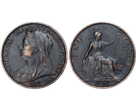 Victoria (1837-1901), Penny, 1895, trident 2mm from p of penny, old head left, reverse Britannia seated left, toothed border 
