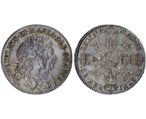 William and Mary (1688-1694), Halfcrown, 1691 TERTIO, second conjoined laureate and draped busts right, reverse crowned shiel
