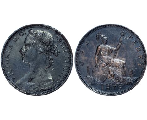 Victoria (1837-1901), Penny, 1875H, Heaton Mint, toothed border, young head left, reverse Britannia seated, with shield and t