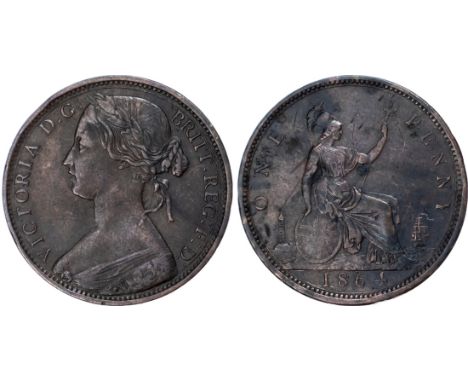 Victoria (1837-1901), Penny, 1864, Serif 4 variety, toothed border, young head left, reverse Britannia seated, with shield an