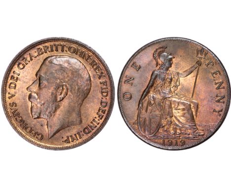 George V (1910-1936), Penny, 1919, bare head left, reverse Britannia standing right, with shield and trident (S4051, F185, BM