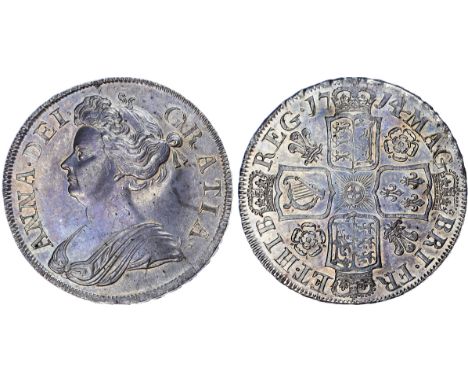 Anne (1702-1714), Post-Union, Halfcrown, 1714 over 3, DECIMO TERTIO, second draped bust left, reverse crowned shields crucifo