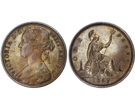 Victoria (1837-1901), Penny, 1867, toothed border, young head left, reverse Britannia seated, with shield and trident, (F53 d