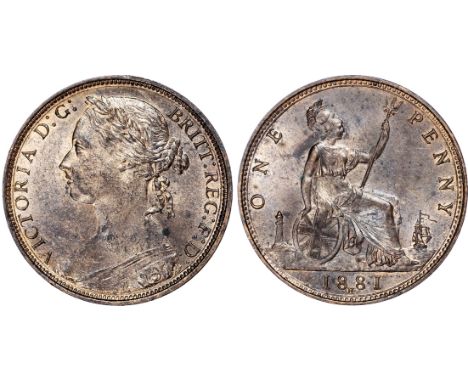 Victoria (1837-1901), Penny, 1881H, Heaton mint, toothed border, young head left, reverse Britannia seated, with shield and t