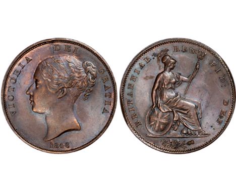 Victoria (1837-1901), Penny, 1848 over 6, young head left, reverse Britannia seated right, ornamental trident (S3948, BMC 149