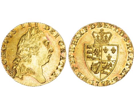 George III (1760-1820), 'Spade' Guinea, 1798, fifth laureate head right, reverse crowned shield, edge chevron milled, 8.38g, 
