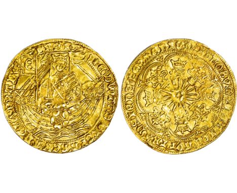Edward IV (1461-1470), First reign, Ryal or Rose-noble of ten shillings, light coinage (1464-70) king standing in ship holdin