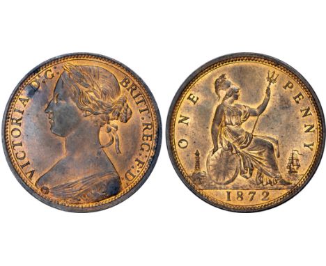 Victoria (1837-1901), Penny, 1872, toothed border, young head left, reverse Britannia seated, with shield and trident, (F62 d