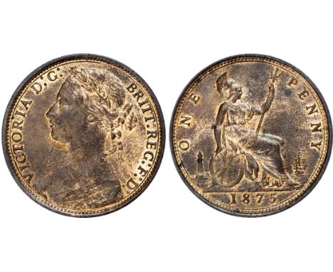Victoria (1837-1901), Penny, 1875, toothed border, young head left, reverse Britannia seated, with shield and trident, (F82 d